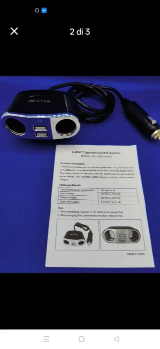 Caricatore per Auto 12/24V 150W, 2 Prese per lampe