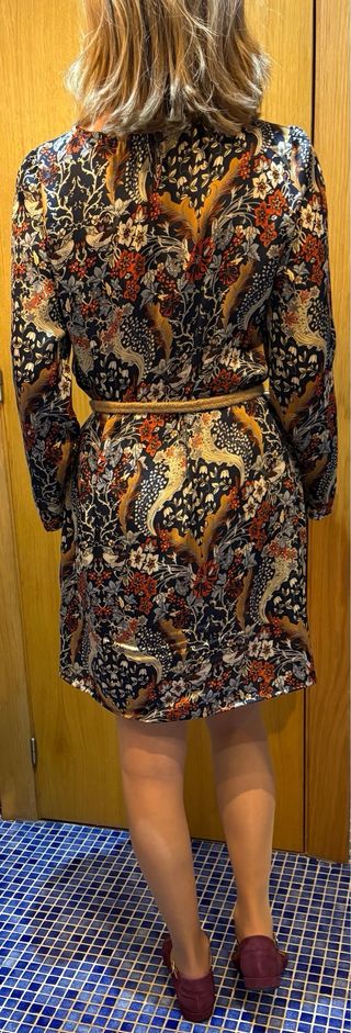 Vestido midi manga larga poliéster estampado