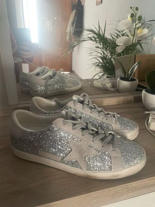 Golden Goose Zapatillas Glitter Beige/Plata