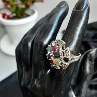 Anillo Plata Ley Art Déco Rubíes Zafiros