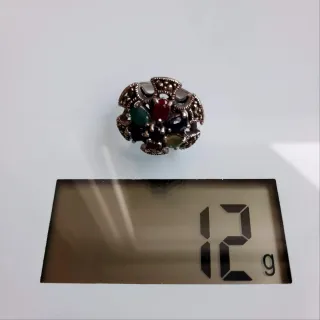 Anillo Plata Ley Art Déco Rubíes Zafiros