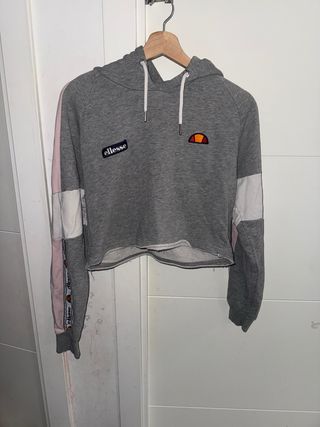 Sudadera crop top Ellesse gris y rosa