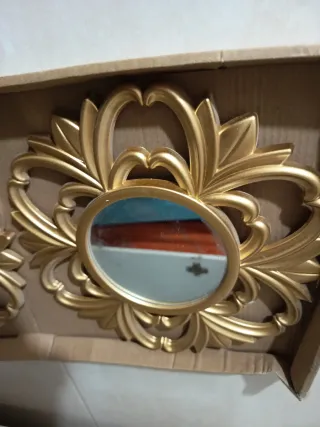 3 Espejos Decorativos Dorados Flor