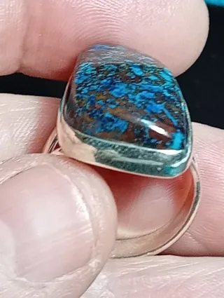 Anillo Plata Ley crisocola y jaspe rojo