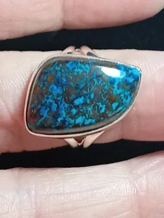 Anillo Plata Ley crisocola y jaspe rojo