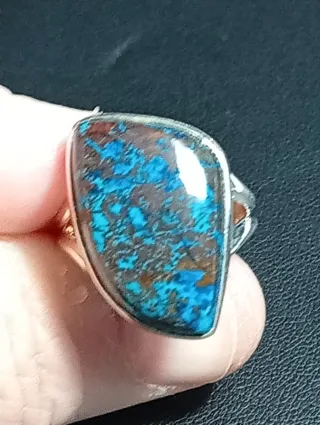 Anillo Plata Ley crisocola y jaspe rojo