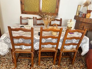 Mesa comedor madera maciza y 6 sillas