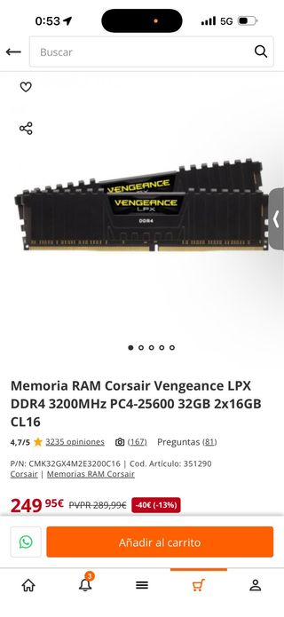 Memoria RAM Corsair Vengeance LPX DDR4 32GB