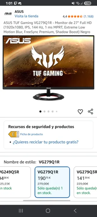 Monitor ASUS TUF Gaming VG279Q1R 144Hz