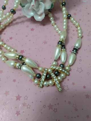 Collana vintage perle e cristalli oro