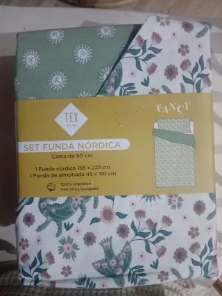 Funda Nórdica Cama 90cm Flores y Pájaros
