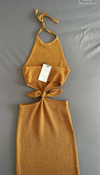 Vestido Zara Halter Cut Out Punto Amarillo