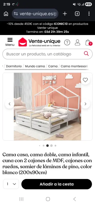 Cama casa doble infantil con cajones