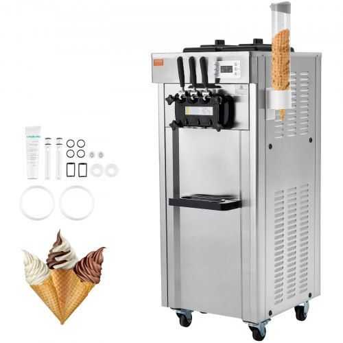 Máquina de Helados Comercial, Rendimiento de 21-31 L/H, 1670W Fabricador de Helados Suaves de 3 Sabores, 2 x 4.3L de Tolva de Acero Inoxidable, Panel LED, Auto Limpieza, Refrigeración Nocturna, pa...