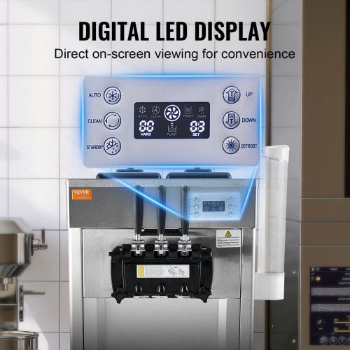 Máquina de Helados Comercial, Rendimiento de 21-31 L/H, 1670W Fabricador de Helados Suaves de 3 Sabores, 2 x 4.3L de Tolva de Acero Inoxidable, Panel LED, Auto Limpieza, Refrigeración Nocturna, pa...