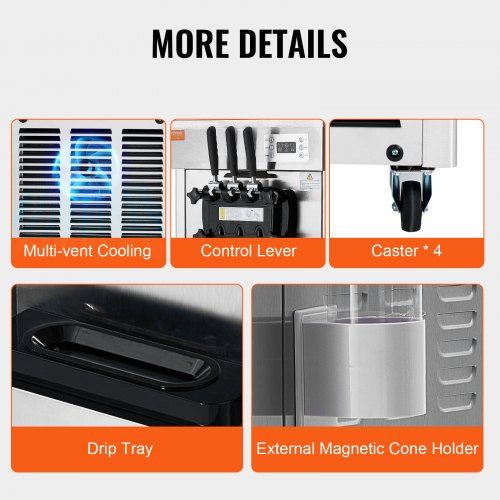 Máquina de Helados Comercial, Rendimiento de 21-31 L/H, 1670W Fabricador de Helados Suaves de 3 Sabores, 2 x 4.3L de Tolva de Acero Inoxidable, Panel LED, Auto Limpieza, Refrigeración Nocturna, pa...