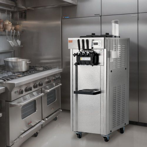 Máquina de Helados Comercial, Rendimiento de 21-31 L/H, 1670W Fabricador de Helados Suaves de 3 Sabores, 2 x 4.3L de Tolva de Acero Inoxidable, Panel LED, Auto Limpieza, Refrigeración Nocturna, pa...