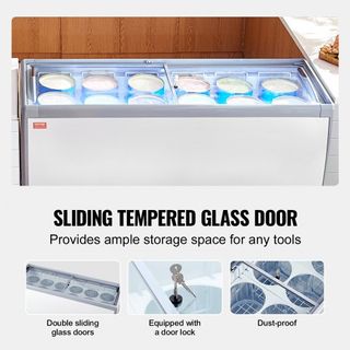 Vitrina de Helados Comercial, Congelador de Cofre de 567 L, Congelador Profundo de Cristal Móvil, Gabinete de Dipping de Gelato para Restaurante con 12 Tinas Grandes, 2 Puertas de Cristal Deslizan...