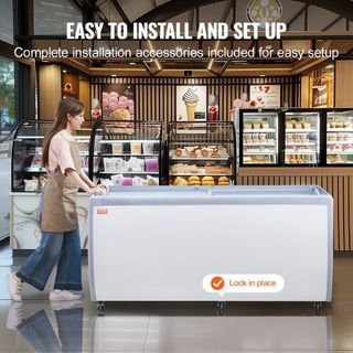 Vitrina de Helados Comercial, Congelador de Cofre de 567 L, Congelador Profundo de Cristal Móvil, Gabinete de Dipping de Gelato para Restaurante con 12 Tinas Grandes, 2 Puertas de Cristal Deslizan...