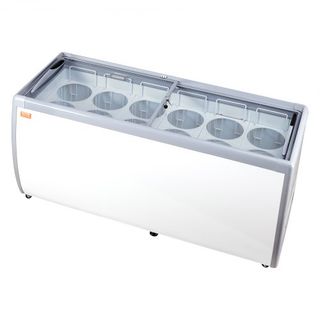 Vitrina de Helados Comercial, Congelador de Cofre de 567 L, Congelador Profundo de Cristal Móvil, Gabinete de Dipping de Gelato para Restaurante con 12 Tinas Grandes, 2 Puertas de Cristal Deslizan...