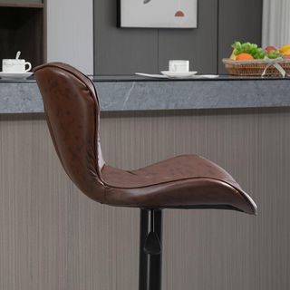 Conjunto de 2 Taburetes de Bar Altos de Piel Sintética, Taburetes de Cocina con Altura Regulable, Asiento Giratorio y Reposapiés, Marrón