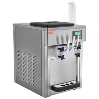 Máquina de Helados Comercial, Rendimiento de 21 QT/H, 1800W Fabricante de Helados Suaves de 3 Sabores de Encimera, 2 x 4L Tolva 2 x 1.8L Cilindro, Panel LCD Auto Limpieza Pre-enfriamiento, para Re...