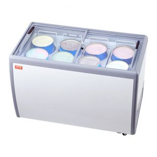 Vitrina de Helados Comercial, Congelador Horizontal de 370 L, Congelador Profundo Móvil con Tapa de Vidrio, Gabinete de Dipping de Gelato para Restaurante con 8 Grandes Tinas, 2 Puertas de Vidrio ...