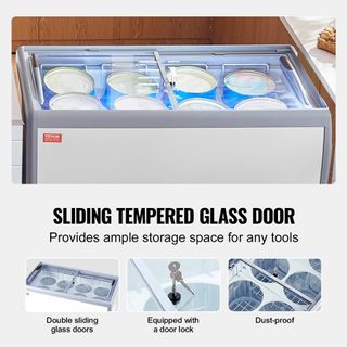 Vitrina de Helados Comercial, Congelador Horizontal de 370 L, Congelador Profundo Móvil con Tapa de Vidrio, Gabinete de Dipping de Gelato para Restaurante con 8 Grandes Tinas, 2 Puertas de Vidrio ...