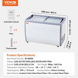 Vitrina de Helados Comercial, Congelador Horizontal de 370 L, Congelador Profundo Móvil con Tapa de Vidrio, Gabinete de Dipping de Gelato para Restaurante con 8 Grandes Tinas, 2 Puertas de Vidrio ...