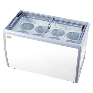 Vitrina de Helados Comercial, Congelador Horizontal de 370 L, Congelador Profundo Móvil con Tapa de Vidrio, Gabinete de Dipping de Gelato para Restaurante con 8 Grandes Tinas, 2 Puertas de Vidrio ...