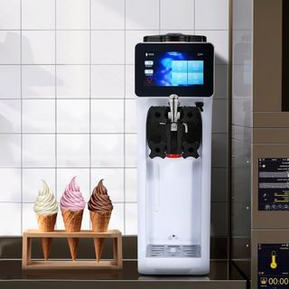 Máquina de Helados Comercial, Rendimiento de 10L/H, 900W Máquina de Helados de Sabor Único de Encimera, Tolva de 4L Cilindro de 1.6L, Pantalla Táctil Auto Limpieza Pre-enfriamiento, para Restauran...