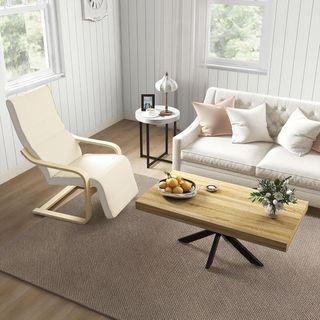 Mesa de Café en Estilo Industrial con Patas Cruzadas y Pies Antideslizantes, Mesa Baja de Madera y Acero, 110X60X45 Cm, Negro y Color Madera