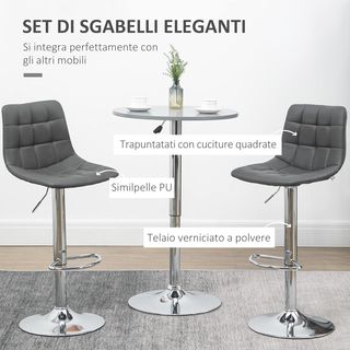 Conjunto de 2 Taburetes de Bar en Piel Sintética con Respaldo, Taburetes de Cocina y Salón Giratorios con Reposapiés, 42X45X89-110Cm, Gris