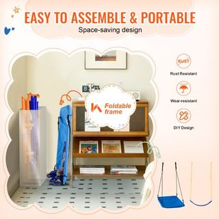 Columpios para el Jardín, Columpio 6 en 1 con 2 Columpios, Barra de Trapecio, Escalera de Escalada, Red de Escalada y Aro de Baloncesto, Capacidad de Carga de 440 lbs Columpio de Metal Resistente ...