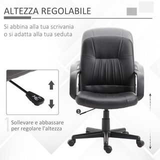 Silla De Oficina Ergonómica Y Giratoria, Sillón De Oficina Con Altura Regulable En Similpiel 60X60X94-103Cm Negro