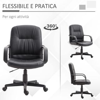 Silla De Oficina Ergonómica Y Giratoria, Sillón De Oficina Con Altura Regulable En Similpiel 60X60X94-103Cm Negro