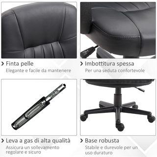 Silla De Oficina Ergonómica Y Giratoria, Sillón De Oficina Con Altura Regulable En Similpiel 60X60X94-103Cm Negro