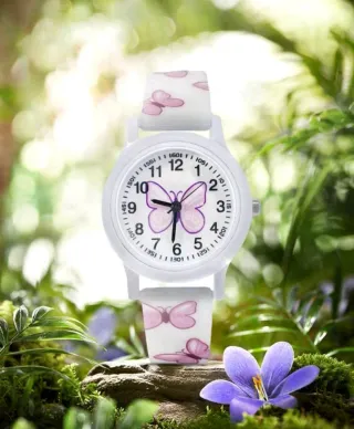 Reloj de cuarzo para niña con mariposas