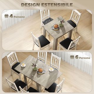 Mesa De Comedor Extensible para 4-6 Personas Diseño Plegable, 70-140Cm Mesa Rectangular Extensible Ahorra Espacio Con Patas Antideslizantes, para Comedor Sala De Estar, Gris Efecto Madera