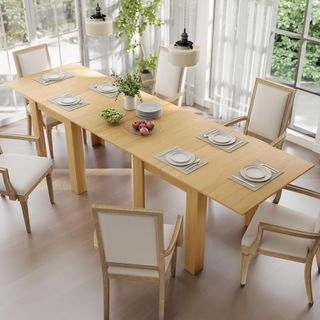 Mesa de Comedor Extensible para 4-6 Personas Diseño Plegable, 70-140Cm Mesa Rectangular Extensible Ahorra Espacio Con Patas Antideslizantes, para Comedor Sala de Estar, Color Efecto Madera