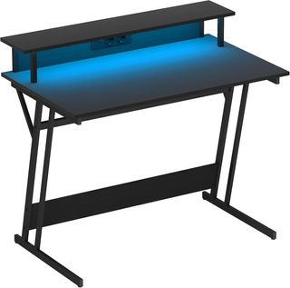 Escritorio Gaming Con Luces LED Y Soporte Para Monitor, 100X60 Cm Mesa Gaming Para Computadora De 32 Pulgadas, Escritorio PC Con USB, TYPE C Y Control Remoto Para Oficina, Estudio Y Casa, Negro