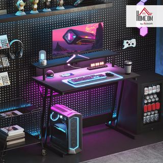 Escritorio Gaming Con Luces LED Y Soporte Para Monitor, 100X60 Cm Mesa Gaming Para Computadora De 32 Pulgadas, Escritorio PC Con USB, TYPE C Y Control Remoto Para Oficina, Estudio Y Casa, Negro