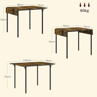Mesa de Comedor Plegable Estilo Industrial para 2-4 Personas Con 2 Lados Extensibles, Mesa Plegable de Cocina para Espacios Pequeños en Madera y Metal, 120X79X79 Cm, Marrón Rústico