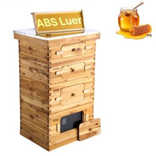 Kit de Inicio de Colmena de Abejas de 40 Marcos, Madera de Abeto Recubierta de Cera de Abeja, 2 Cajas Profundas + 2 Cajas Medianas, Kit de Colmena Langstroth, Ventanas Acrílicas Transparentes con ...
