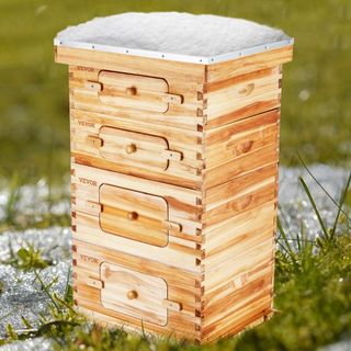 Kit de Inicio de Colmena de Abejas de 40 Marcos, Madera de Abeto Recubierta de Cera de Abeja, 2 Cajas Profundas + 2 Cajas Medianas, Kit de Colmena Langstroth, Ventanas Acrílicas Transparentes con ...