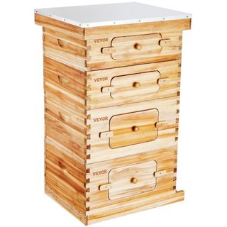 Kit de Inicio de Colmena de Abejas de 40 Marcos, Madera de Abeto Recubierta de Cera de Abeja, 2 Cajas Profundas + 2 Cajas Medianas, Kit de Colmena Langstroth, Ventanas Acrílicas Transparentes con ...