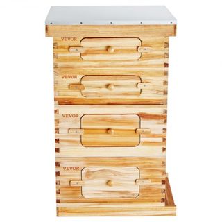 Kit de Inicio de Colmena de Abejas de 40 Marcos, Madera de Abeto Recubierta de Cera de Abeja, 2 Cajas Profundas + 2 Cajas Medianas, Kit de Colmena Langstroth, Ventanas Acrílicas Transparentes con ...