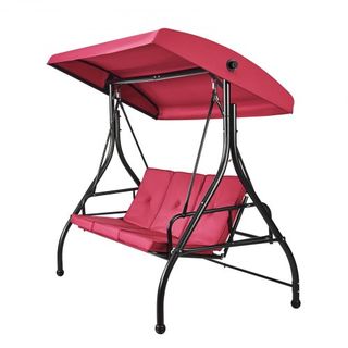 Silla Colgante de Patio para 3 Personas, Columpio con Dosel Convertible, Patio Exterior con Dosel Ajustable, Cojín Grueso Removible y Estructura de Acero Aleado, para Balcón, Jardín, Junto a la Pi...
