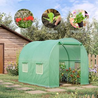 Invernadero de Jardín en Túnel con Puerta Enrollable, Invernadero para Huerto con 4 Ventanas de PE, Estructura de Tubo de Acero Pintado y 2 Refuerzos Diagonales, 2.5X2X2M, Verde