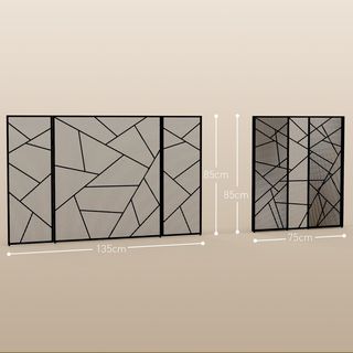 Rejilla Parascintille para Chimenea Plegable de 3 Paneles, Pantalla para Chimenea de Acero con Diseño Geométrico, 135X1.2X85Cm, Negro